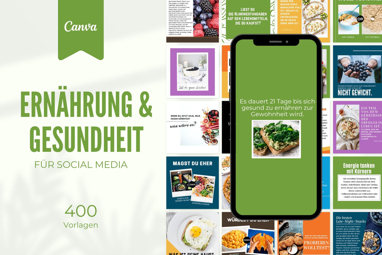 400 Premium Ernährungs-Vorlagen für Social Media