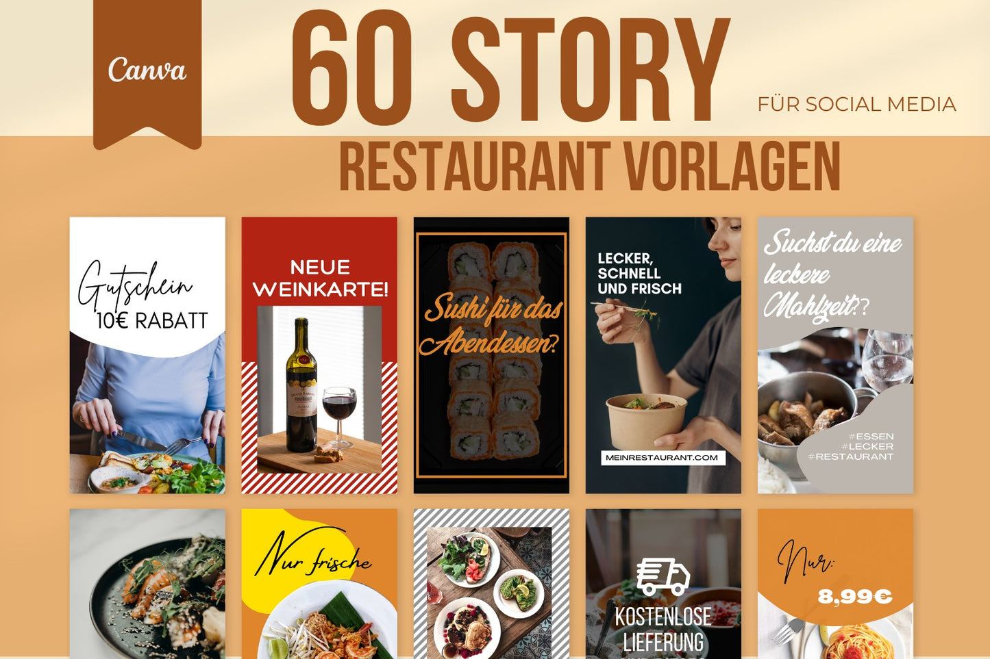 300 Restaurant Vorlagen für Social Media